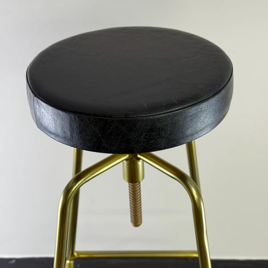 Patinated Brass Industrial Leather Bar Stool | Vintage Style | Solid Cast Metal | Floor Standing