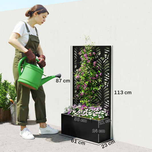 Outsunny Metal Garden Bed for Garden with Trellis, Wall Mounted or Freestanding Raised Planter with Privacy Screen