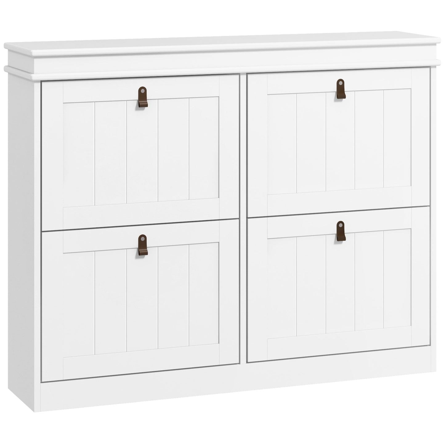 HOMCOM Slim Shoe Cabinet, Shoe Cabinet with 4 Drop-Down Drawers, 105W x 24D x 82.5H cm, White