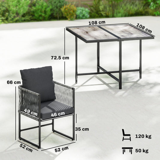 Outsunny 4-Seater Garden Dining Set, Rattan Outdoor Furniture with Space-Saving Chairs and Thick Cushions for Patio Balcony, Black