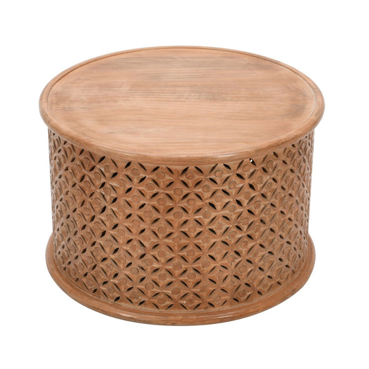 Carved Mango Wood Round Coffee Table