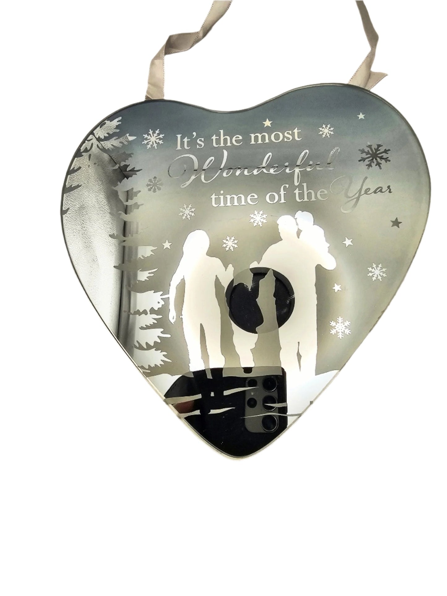 Reflections Christmas Mirror Glass Hanging Heart Plaque its the most wonderful time of year