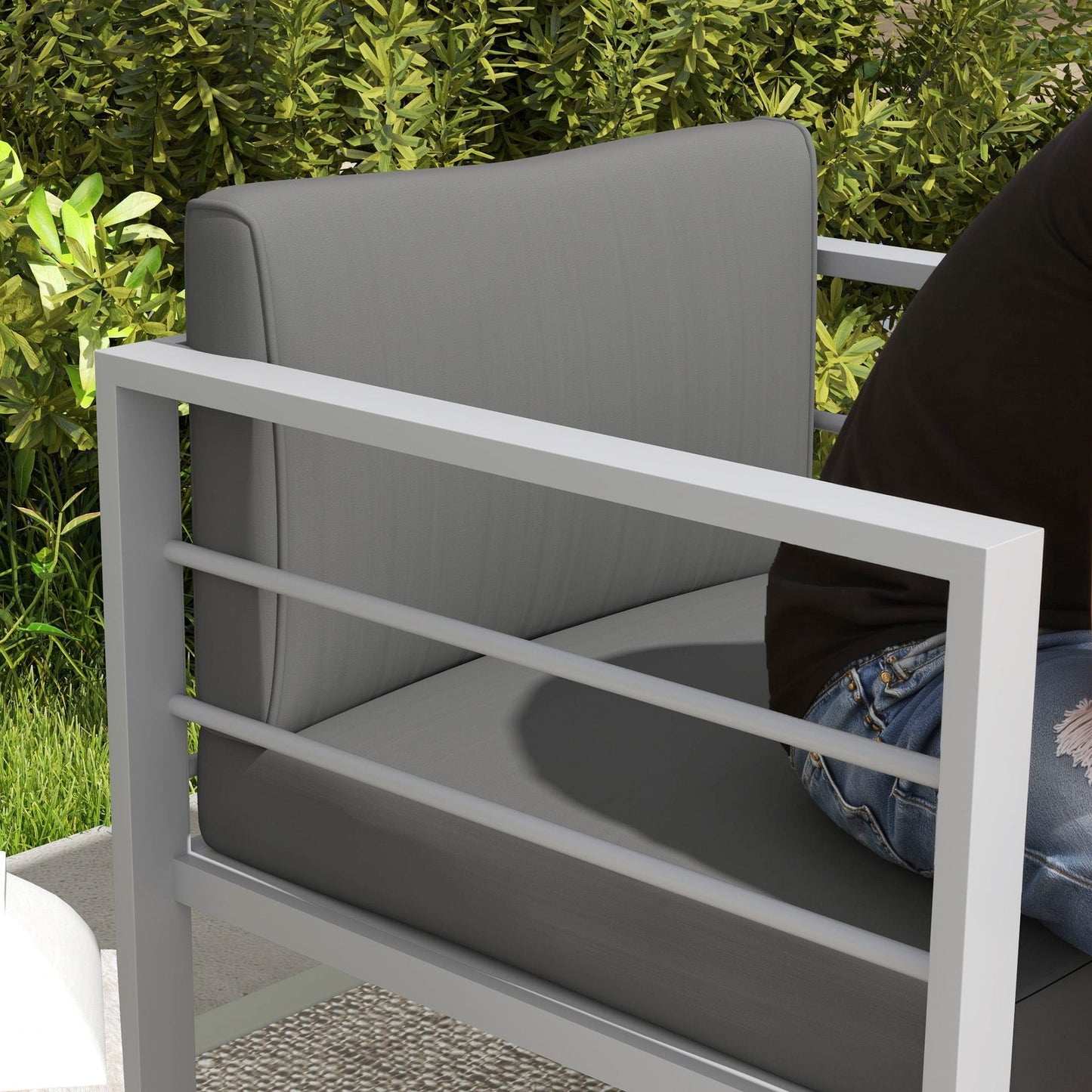 Outsunny Patio Furniture Aluminium Armchair, All-Weather Outdoor Single Sofa, Metal Frame Outdoor Chair with Cushions for Garden, Balcony, Charcoal Grey