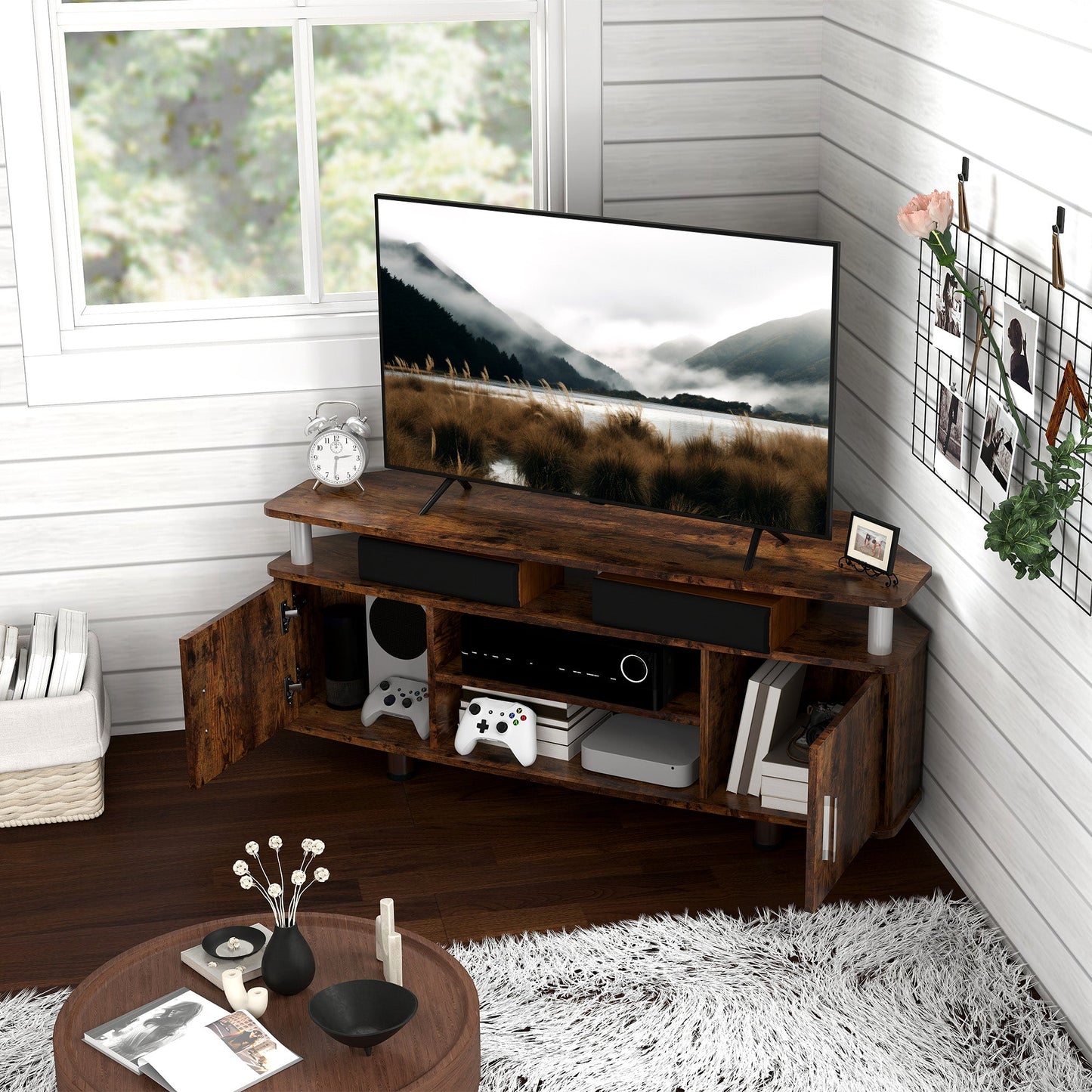 HOMCOM TV Unit Cabinet for TVs up to 55 Inches with Storage Shelves and Cupboard, Entertainment Centre for Living Room, Rustic Brown
