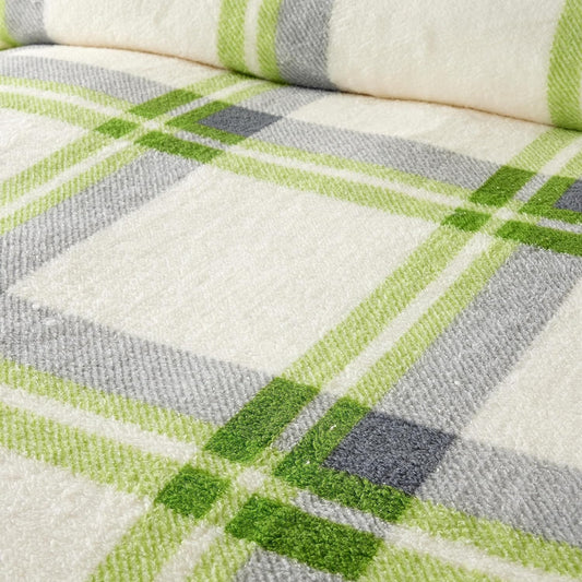Orkney Check Fleece Duvet Set Grey Green Super Soft Luxurious Bedding Single Double King with Pillowcases Perfect for Winter Nights by OLIVIA ROCCO