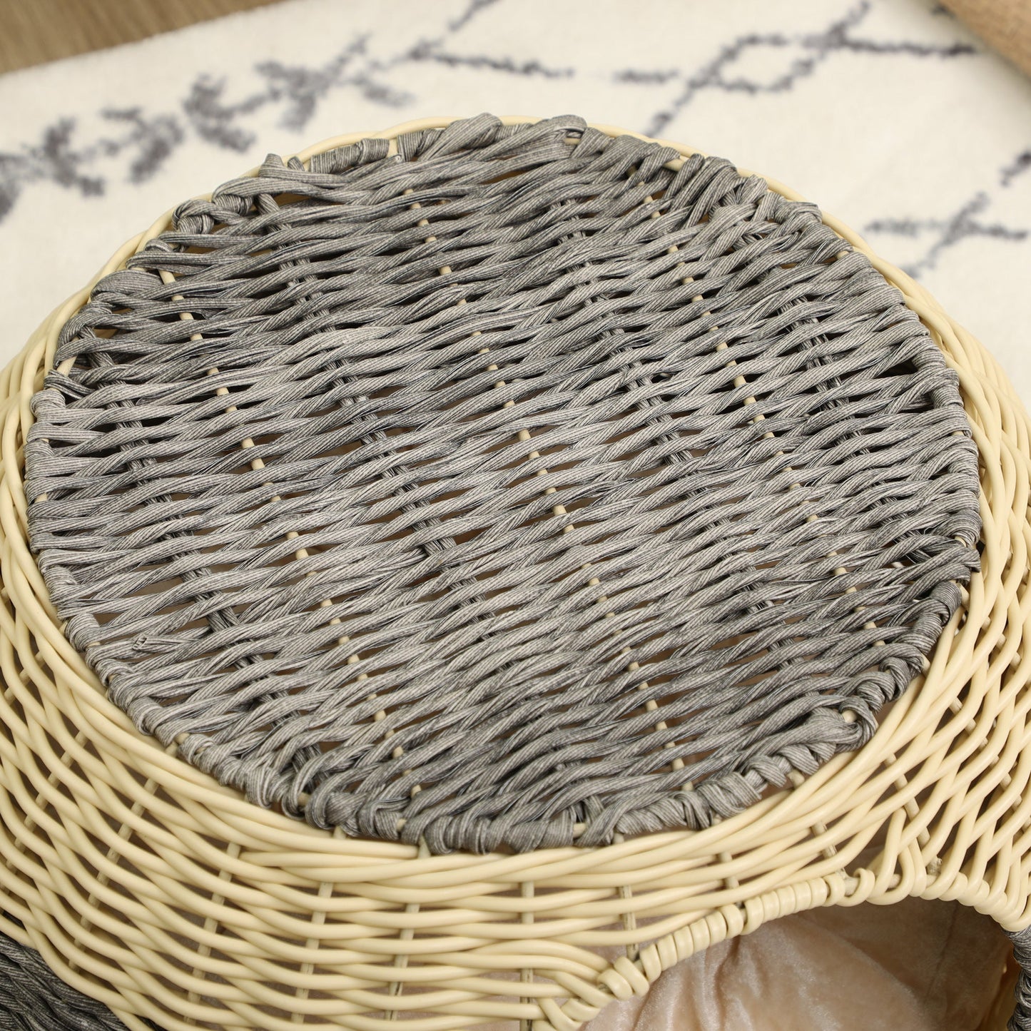 PawHut Wicker Cat House, Rattan Raised Cat Bed, Cosy Kitten Cave with Soft Washable Cushion, \'ce\'a640 x 30cm