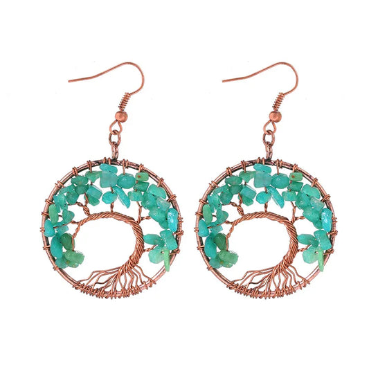 1 pair simple style leaf natural stone copper drop earrings