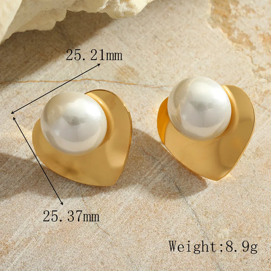 1 Pair Cute Romantic Simple Style Irregular Geometric Heart Shape Plating Inlay 304 Stainless Steel Imitation Pearl 18K Gold Plated Ear Studs