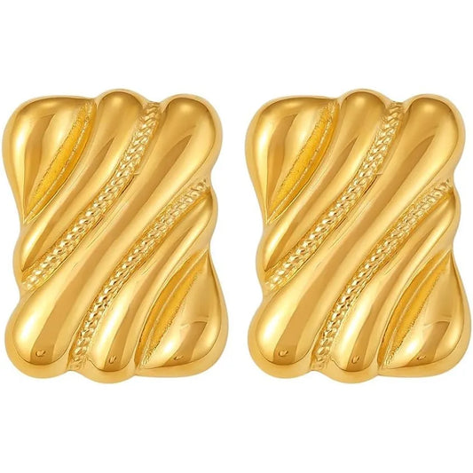 1 Pair Elegant Lady Vacation Waves Polishing Plating 304 Stainless Steel 18K Gold Plated Backs Ear Studs