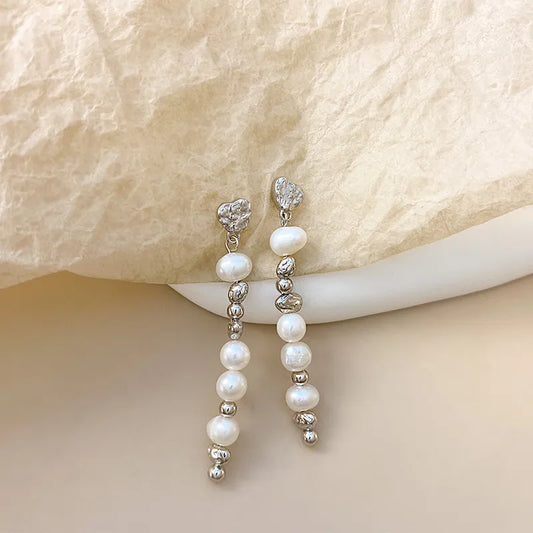 1 Pair 18K Gold Plated White Gold Plated 925 Sterling Silver Freshwater Pearl Pearl Freshwater pearl earrings Geometric Drop Earrings