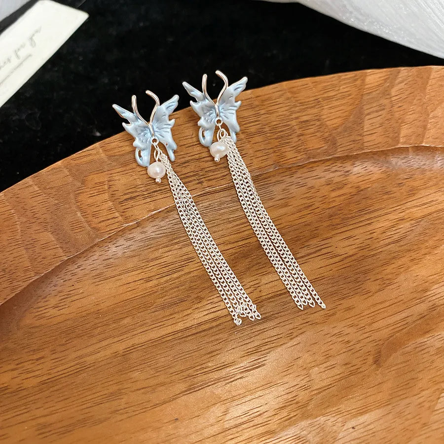 1 Pair Elegant Lady Butterfly Plating Natural Freshwater Pearl Copper Drop Earrings