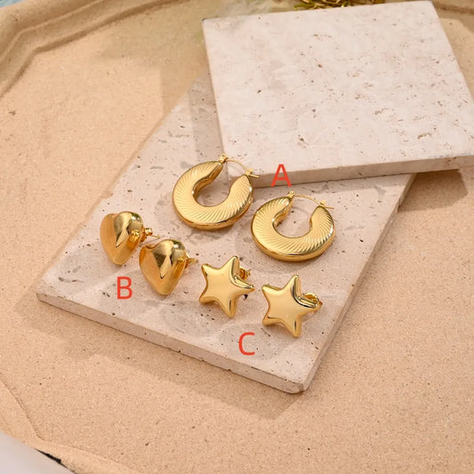 1 Pair/Package Casual Simple Style U Shape Pentagram Heart Shape Handmade Polishing Plating 304 Stainless Steel Earrings