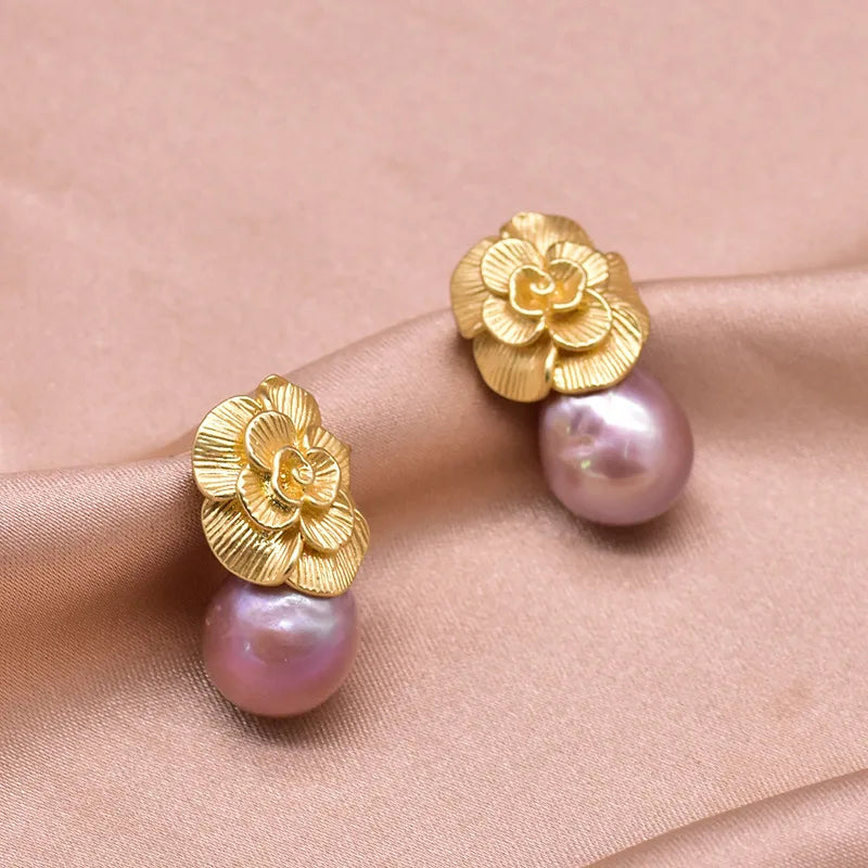 1 Pair Freshwater Pearl Zircon Freshwater pearl earrings Round Drop Earrings