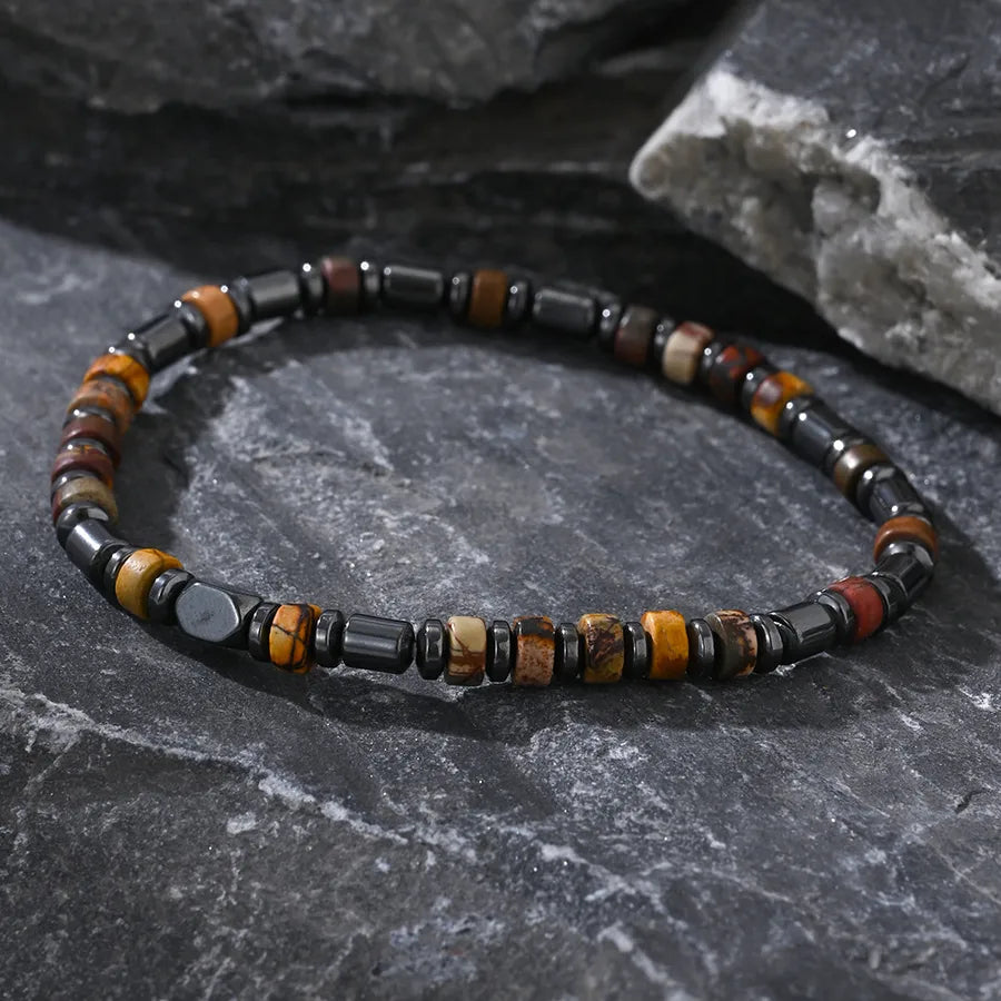 Hot Selling Natural Stone Haematite Spacer Cylindrical Picasso Semi-Precious Stone Men's Beaded Bracelet Bracelet