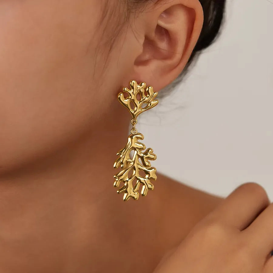 1 Pair Fairy Style Beach Sweet Coral Coral 304 Stainless Steel Imitation Gold Drop Earrings