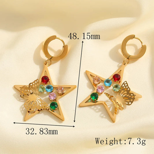 1 Pair Casual Elegant Cute Pentagram Geometric Butterfly Plating Inlay 304 Stainless Steel Zircon 18K Gold Plated Earrings