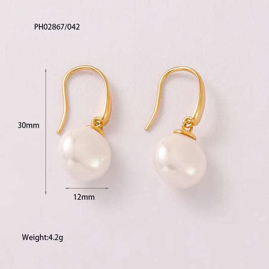 1 Pair Romantic Geometric Freshwater Pearl Copper Pearl 14K Gold Plated Drop Earrings