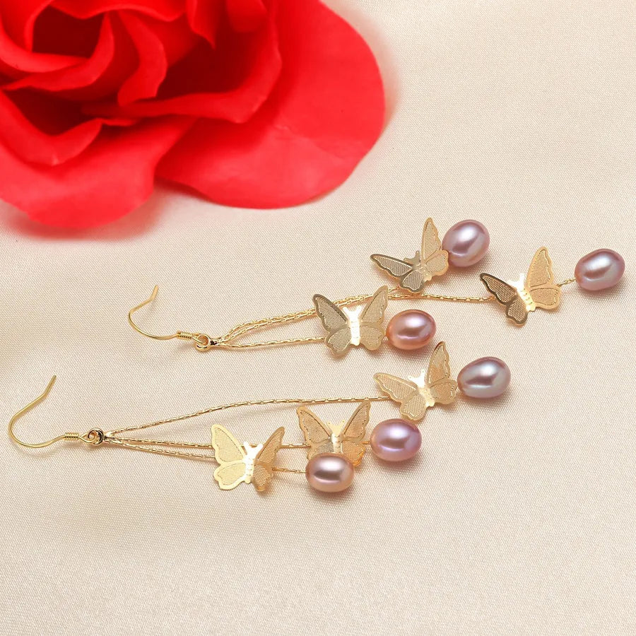 1 Pair Freshwater Pearl Copper Freshwater Pearl Water Droplets Drop Earrings