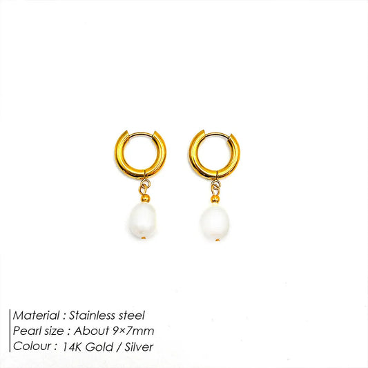 1 Pair Elegant Geometric 316 Stainless Steel Freshwater Pearl Drop Earrings