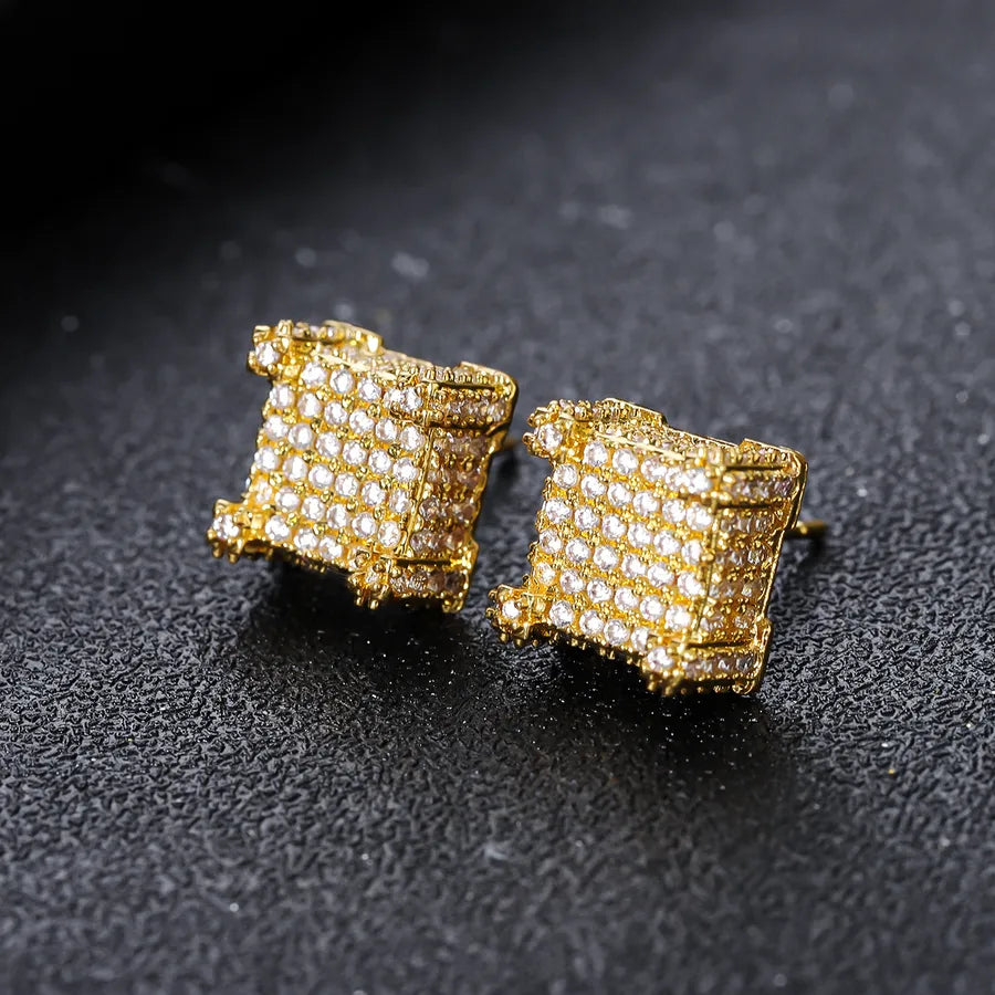 1 Pair IG Style Geometric Copper Zircon Ear Studs