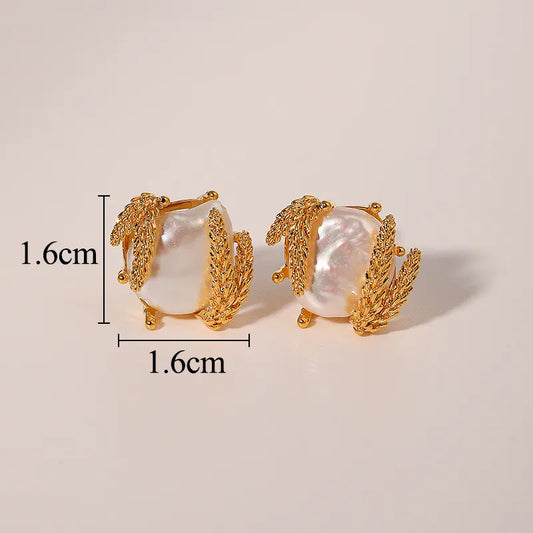 1 pair retro baroque style irregular plating inlay freshwater pearl copper zircon 18k gold plated earrings