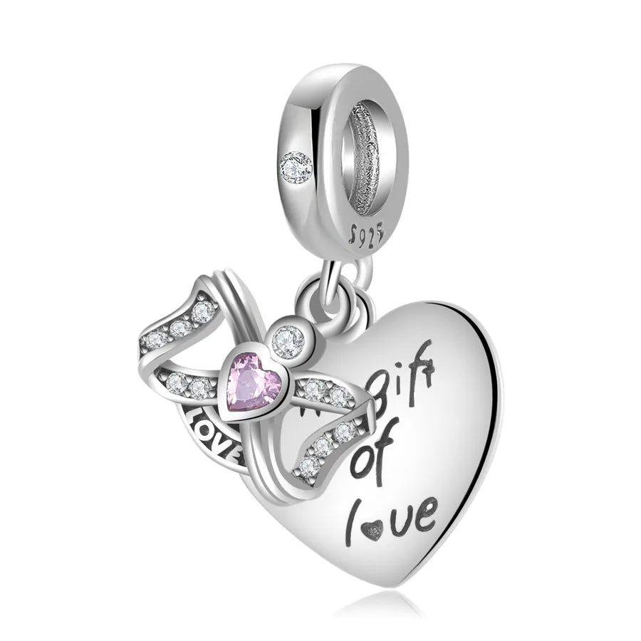 1 Piece 925 Sterling Silver Zircon Letter Heart Shape Jewelry Accessories