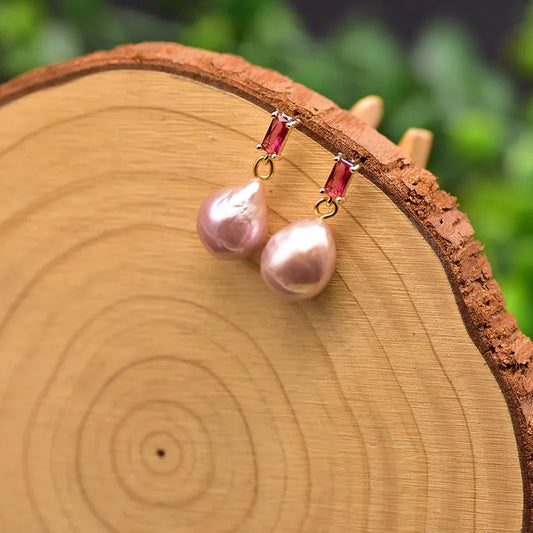 1 Pair Freshwater Pearl Zircon Freshwater pearl earrings Round Drop Earrings