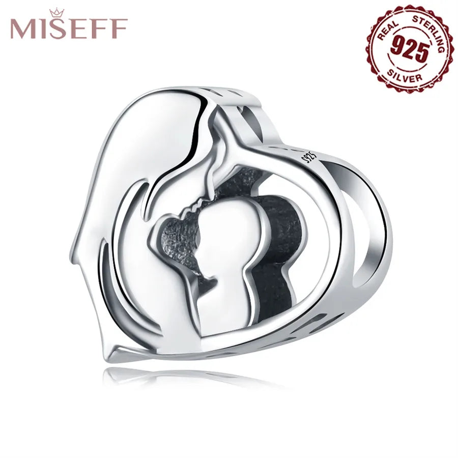 1 Piece 925 Sterling Silver Zircon Human Heart Shape Polished Pendant Beads Jewelry Accessories