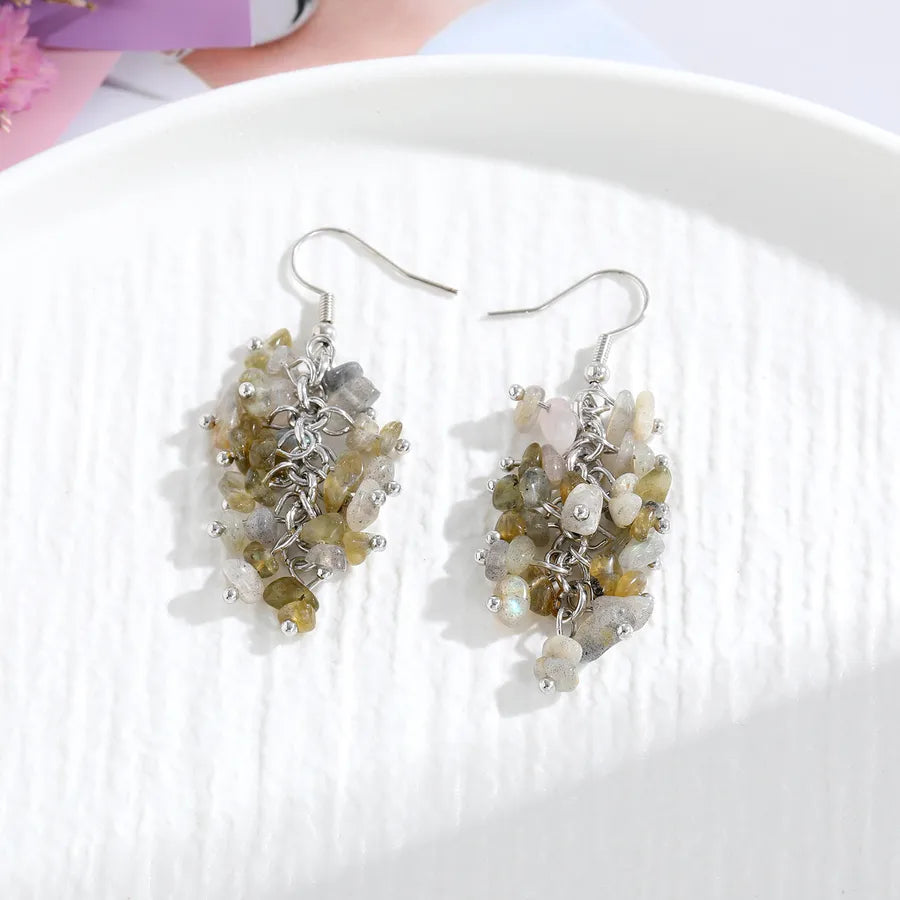 1 pair retro printing natural stone crystal drop earrings