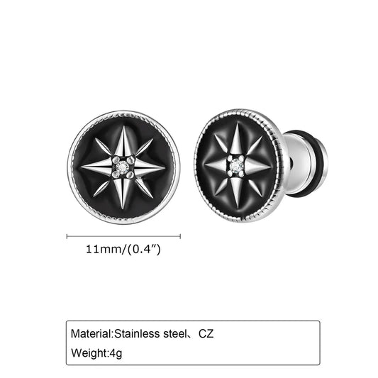 1 Pair Retro Punk Classic Style Hexagram Inlay 201 Stainless Steel Zircon Ear Studs