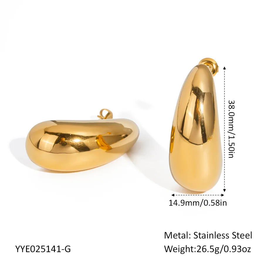 1 Pair Elegant Modern Style Shiny Water Droplets Polishing Plating 304 Stainless Steel 18K Gold Plated Butterfly Backs Ear Studs