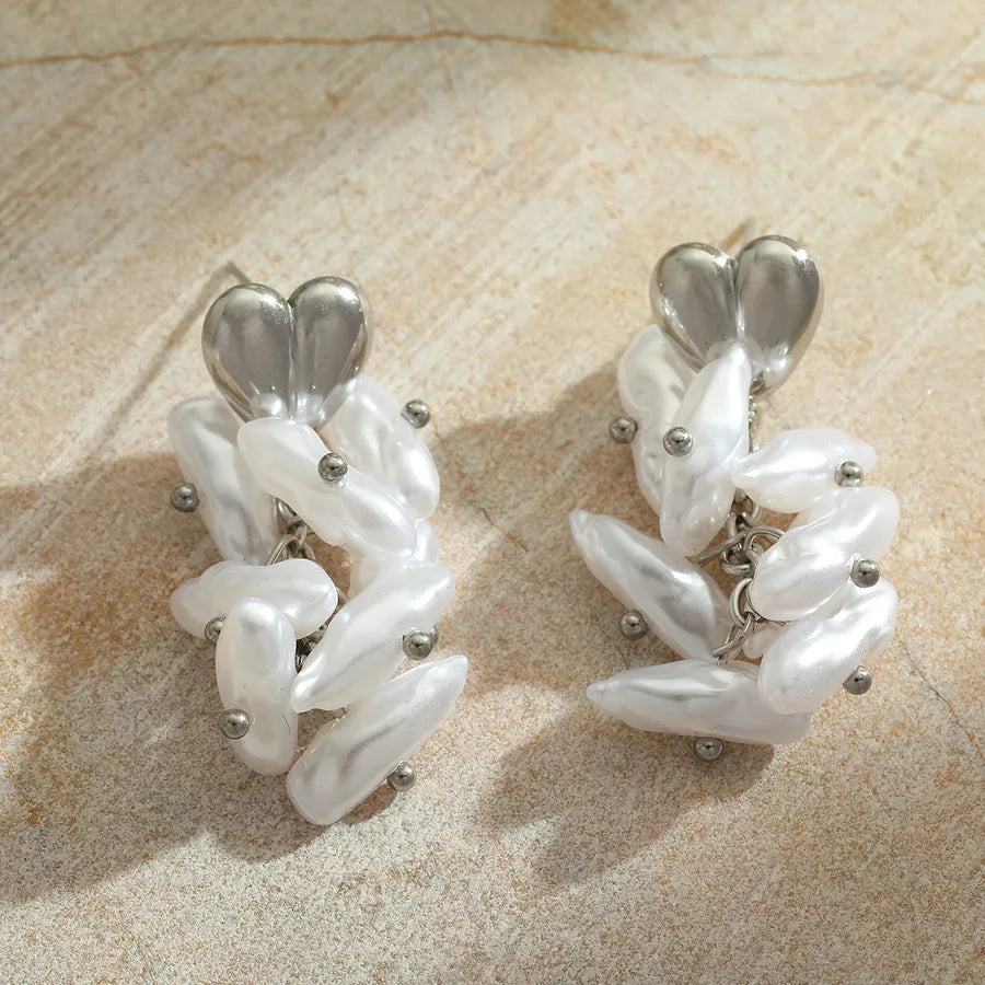 1 Pair Cute Romantic Simple Style Irregular Geometric Heart Shape Plating Inlay 304 Stainless Steel Imitation Pearl 18K Gold Plated Ear Studs