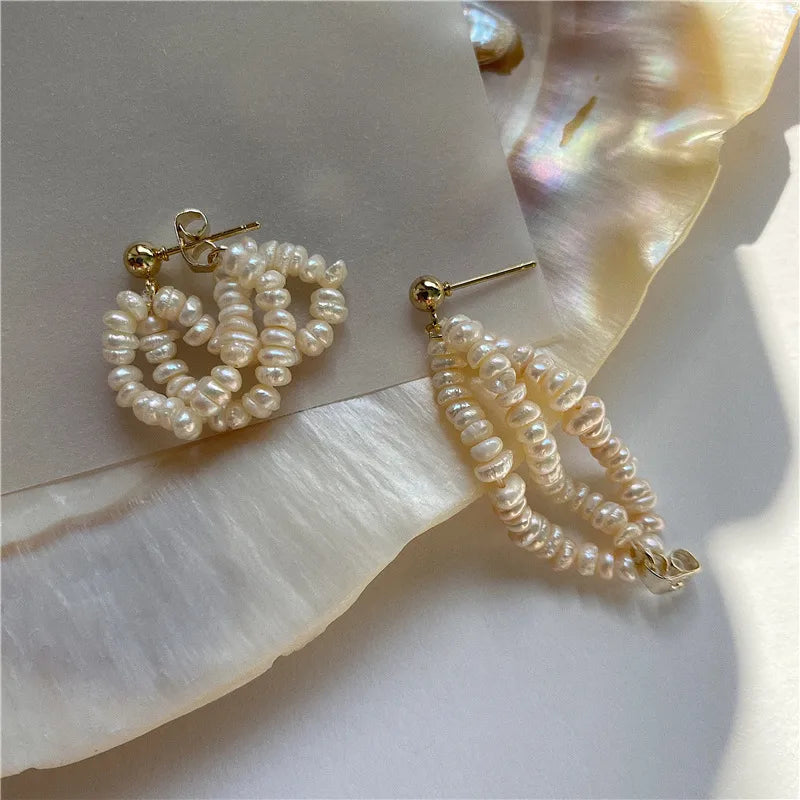 1 pair retro solid color freshwater pearl beaded drop earrings