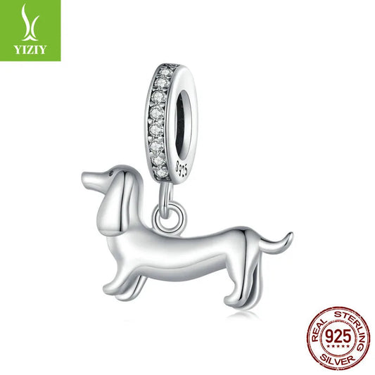 1 Piece 16 * 16mm Hole 4~4.9mm 925 Sterling Silver Zircon Dog Polished Pendant Jewelry Accessories