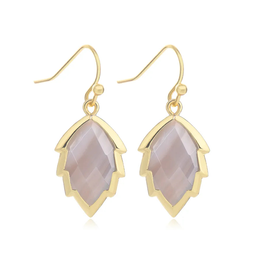 1 Pair Modern Style Sweet Leaves natural stone Copper Drop Earrings
