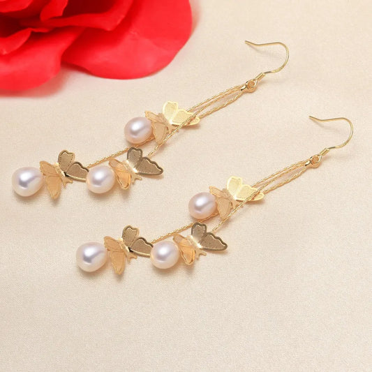 1 Pair Freshwater Pearl Copper Freshwater Pearl Water Droplets Drop Earrings