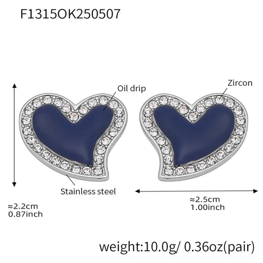 1 Pair Casual Vacation Shiny Heart Shape Plating Inlay 304 Stainless Steel Zircon 18K Gold Plated Ear Studs