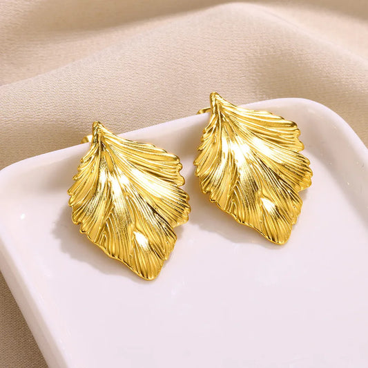 1 Pair IG Style Casual Vacation Leaf Conch Flower Flowers 304 Stainless Steel Imitation Gold Ear Studs