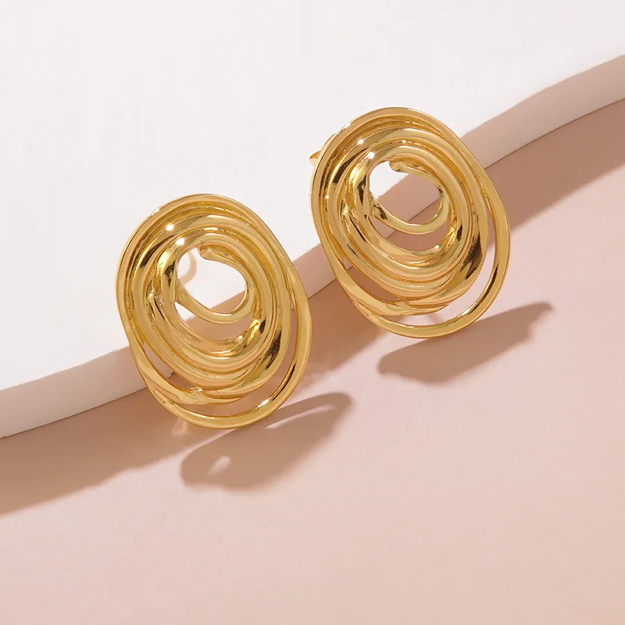 1 Pair IG Style Exaggerated Simple Style Irregular Geometric Round Irregular Hollow Out 304 Stainless Steel Imitation Gold Ear Studs