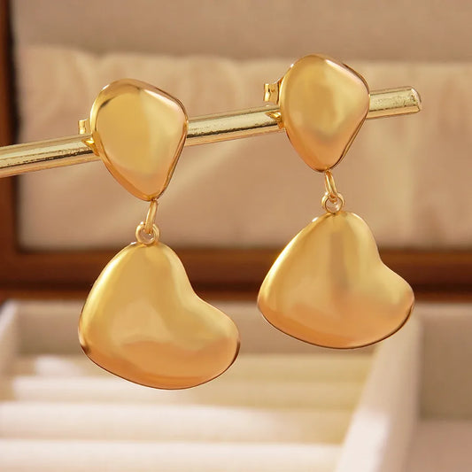 1 Pair Wedding Vacation French Style Asymmetrical Irregular Heart Shape 304 Stainless Steel Imitation Gold Drop Earrings