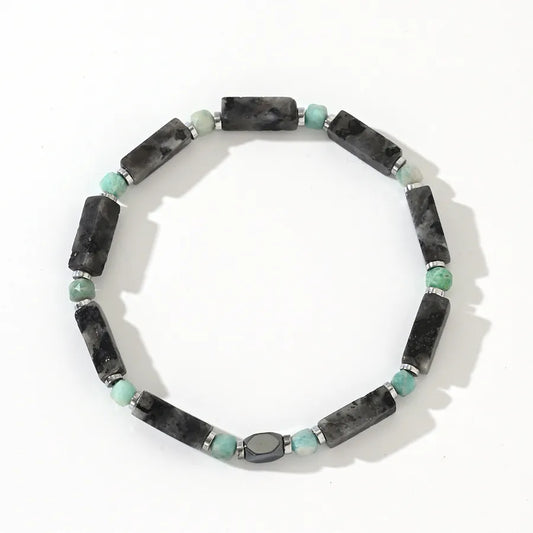 New Arrival Iron Gall Stone Spacer Amazonite Rectangular Black Flash Semi-Precious Stone Men's Bracelet Bracelet Bracelet