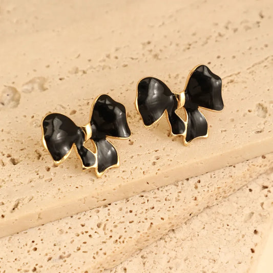 1 Pair Elegant French Style Sweet Heart Shape Bow Knot 304 Stainless Steel Ear Studs