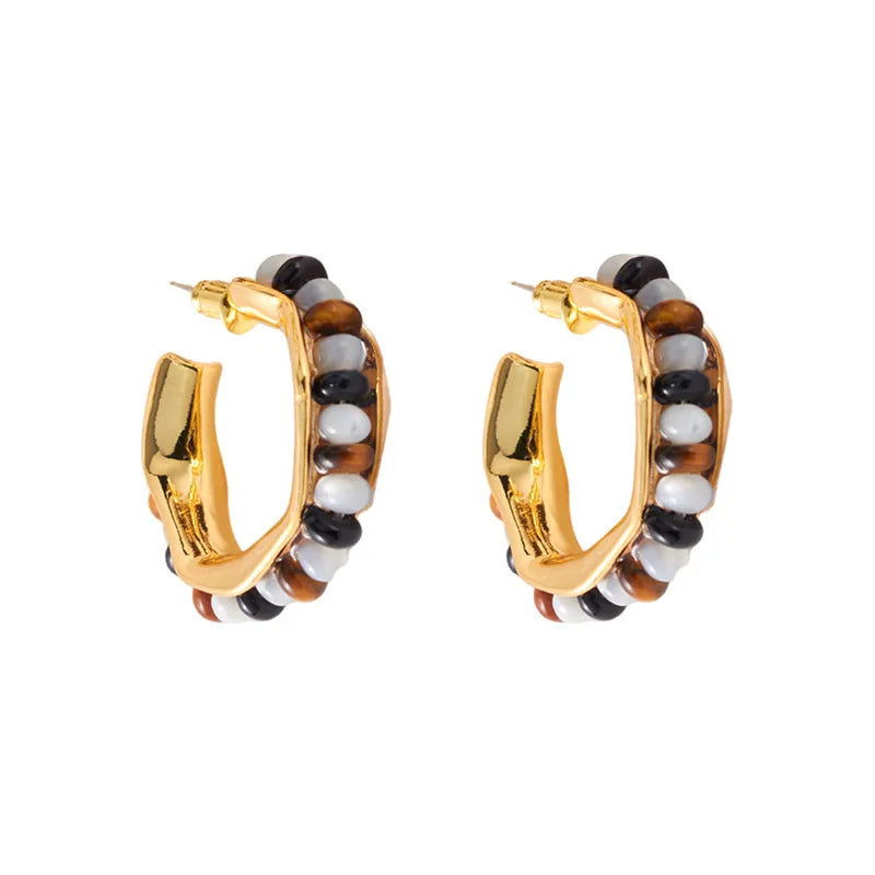 1 pair vacation c shape plating natural stone copper ear studs