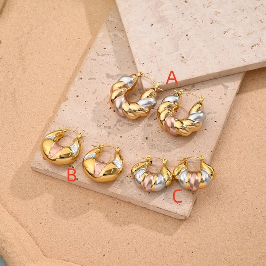 1 Pair/Package Casual Simple Style O-Shape U Shape Twist Handmade Polishing Mixed Metal 304 Stainless Steel Earrings