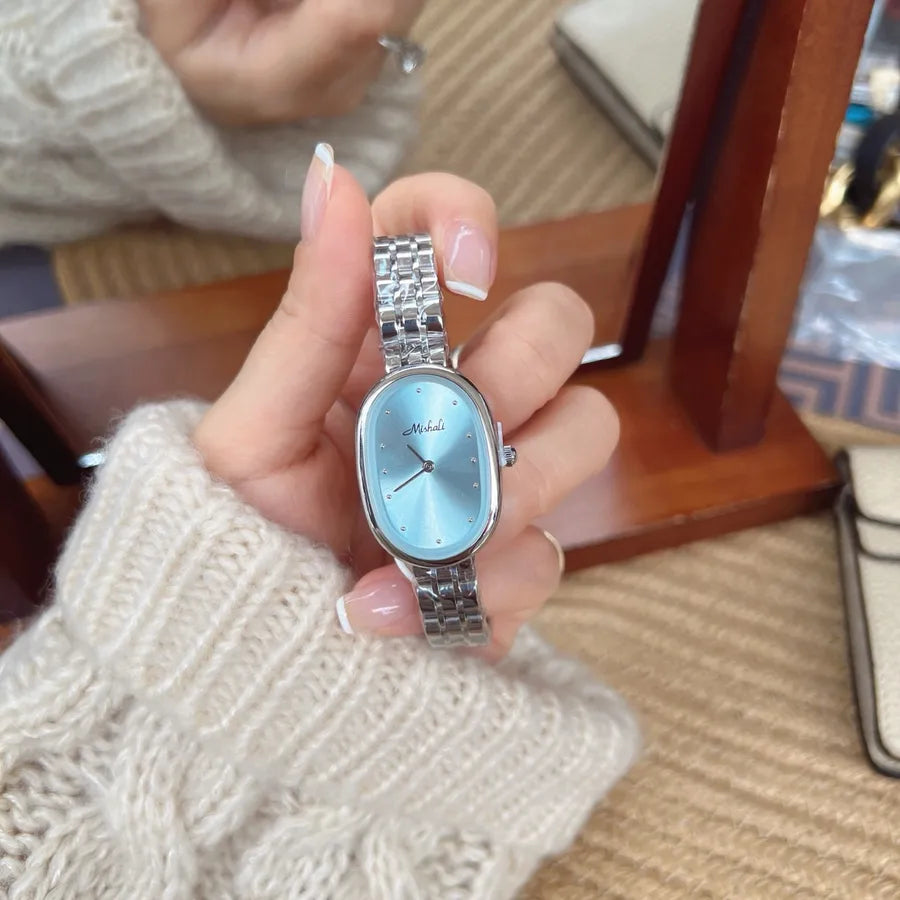 Elegant Round Quartz Women's Watch Fashionable Minimalist Compact High Aesthetic Value Stainless Steel Band Butterfly Buckle