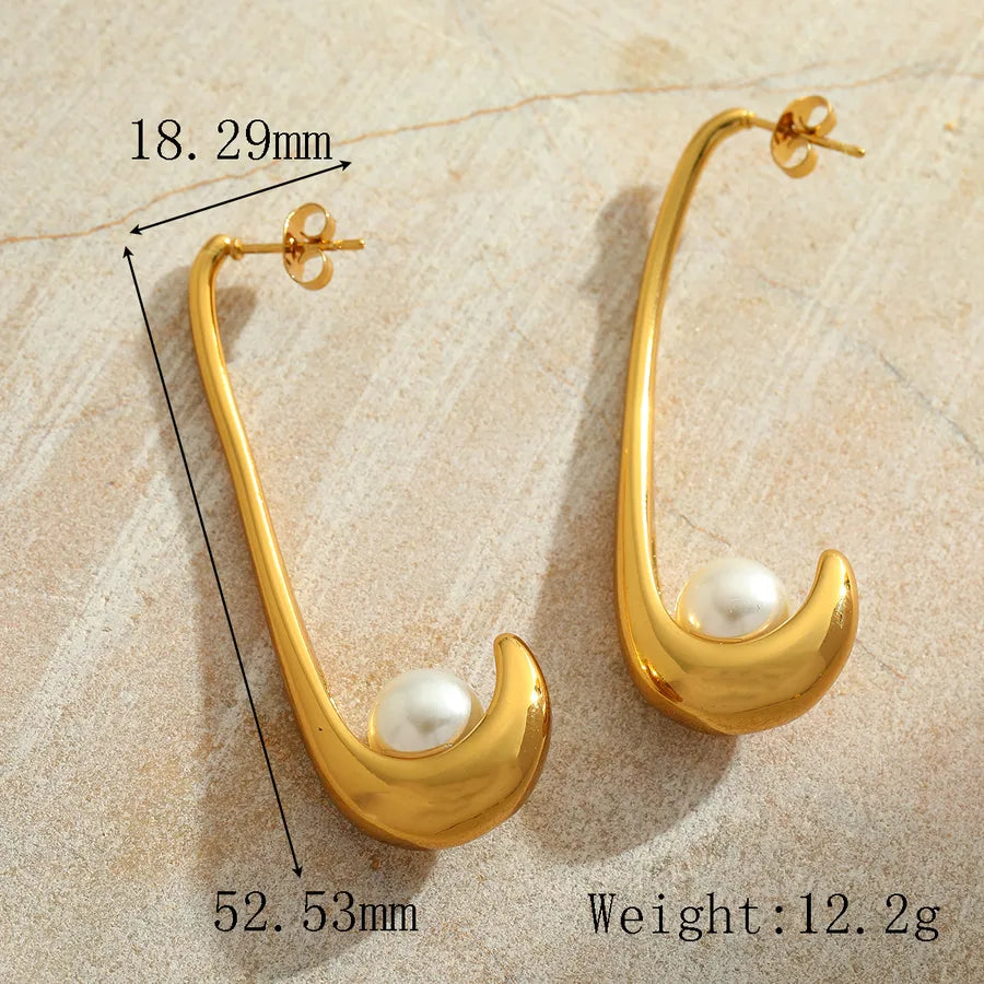 1 Pair Cute Romantic Simple Style Irregular Geometric Plating Inlay 304 Stainless Steel Imitation Pearl 18K Gold Plated Ear Studs