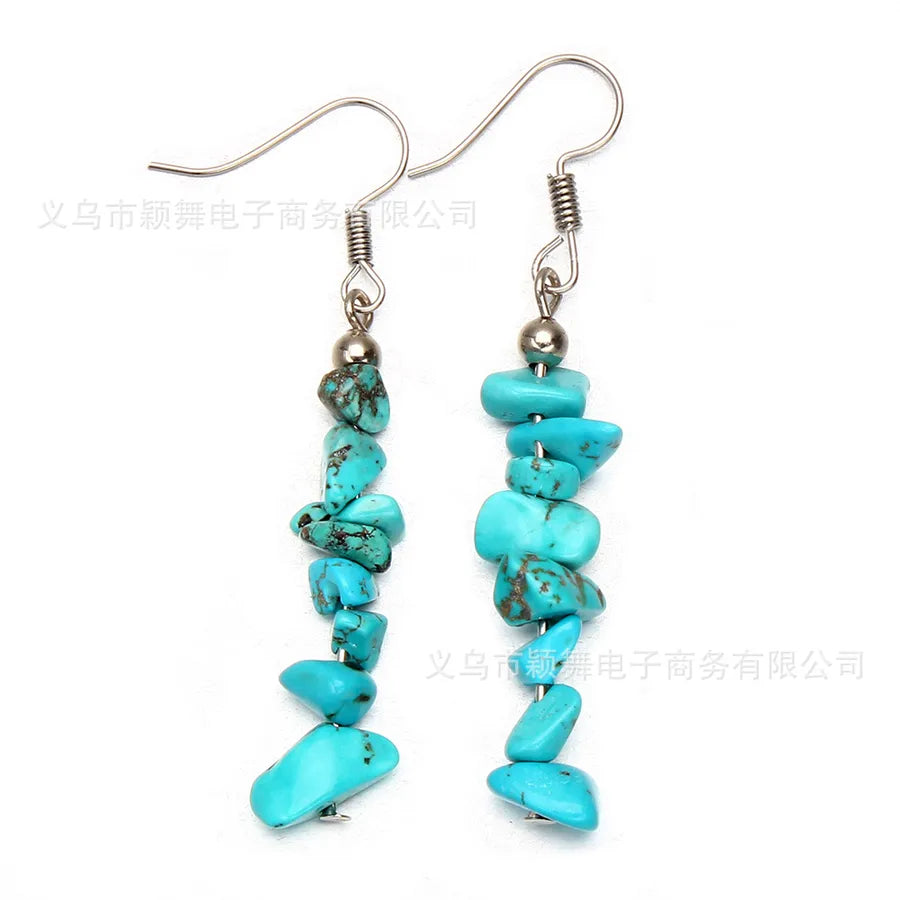 1 pair retro irregular plating natural stone drop earrings