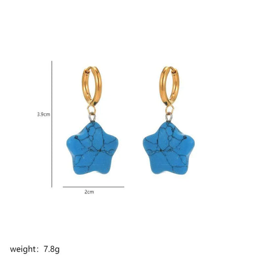 1 Pair Commute Star Enamel Plating Stainless Steel natural stone 18K Gold Plated Earrings