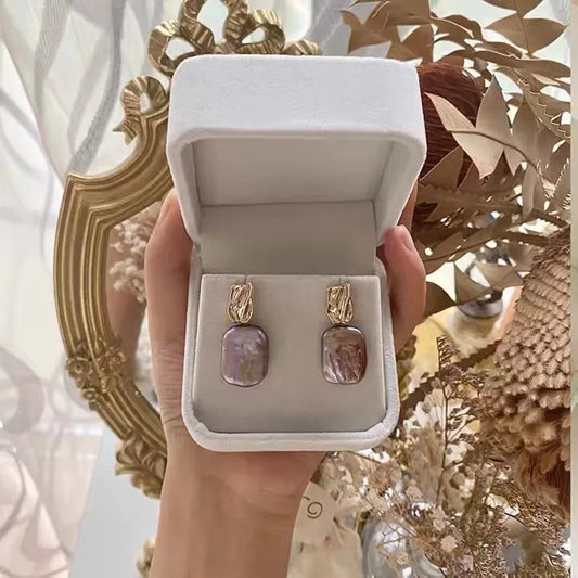 1 pair retro square patchwork freshwater pearl earrings