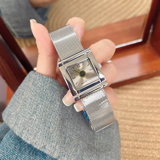 Fashionable Leopard Print Gold Tone Quartz Watch For Women Stylish Milisha Square Face Stainless Steel Band Trendy Accessory